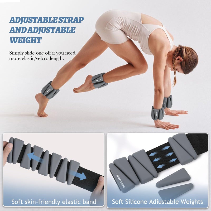 BECOJADDE Ankle Weights Set of 2 (2 lb Each) Adjustable Wrist Weights for Women Men Wearable Arm Leg Weight for Pilates, Running, Walking, Workout, Yoga, Dark Grey - Image 5