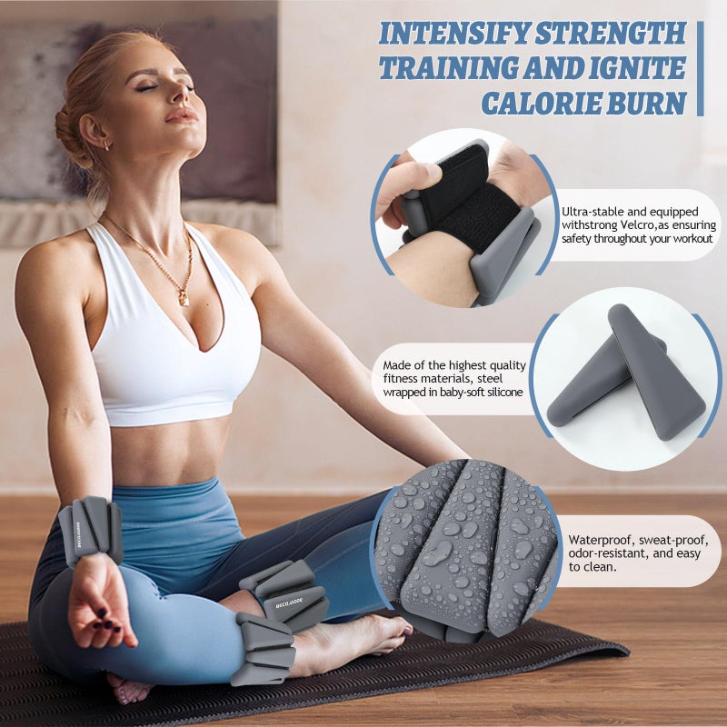 BECOJADDE Ankle Weights Set of 2 (2 lb Each) Adjustable Wrist Weights for Women Men Wearable Arm Leg Weight for Pilates, Running, Walking, Workout, Yoga, Dark Grey - Image 3