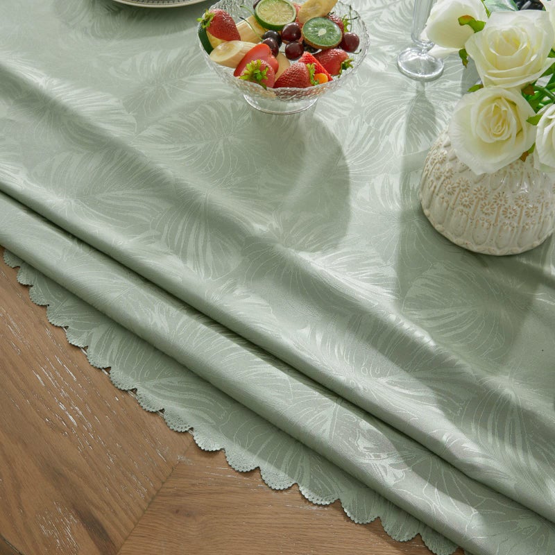 EFFICINATURE Round Tablecloth 60 Inch Table Cloth Green Leaves Pattern Scalloped Edge Silky Soft Fabric Waterproof Wrinkle Free Washable Table Cover for Kitchen Dining Party Banquet Patio Decor - Image 5