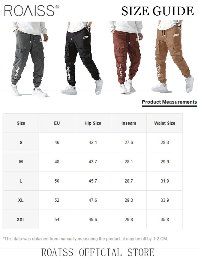 roaiss - Multiple Pockets Straight Cargo Pants for Men Versatile Casual Loose Tether Mid Waist Trousers Mens Comfortable Breathable Skin-Friendly Sweatpants with Small Trouser Legs - Image 1