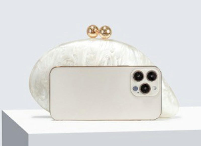 Jusavie Acrylic Pearl Clutch Purses Women Shell-shaped Evening Handbag Chic Evening Clutch Bag with Chain for Prom Wedding - Image 5