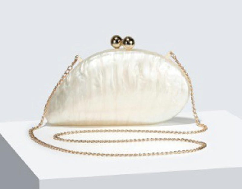 Jusavie Acrylic Pearl Clutch Purses Women Shell-shaped Evening Handbag Chic Evening Clutch Bag with Chain for Prom Wedding - Image 3