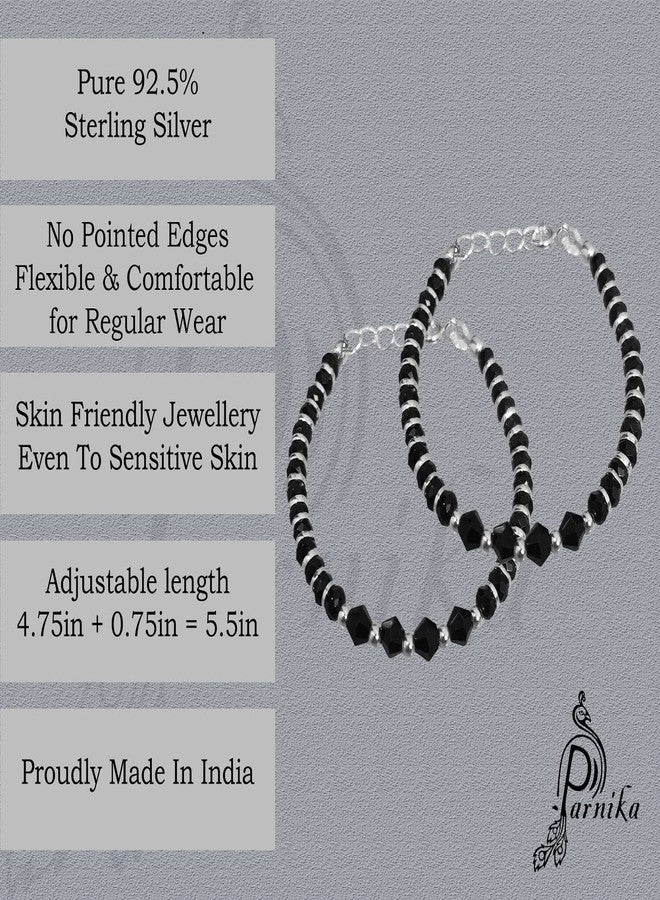 Parnika (Formerly MJ) 925 Traditional Silver & Black Crystals Baby Nazariya Kids Silver Bracelet in Pure 92.5 Sterling Silver for Kids - Image 2