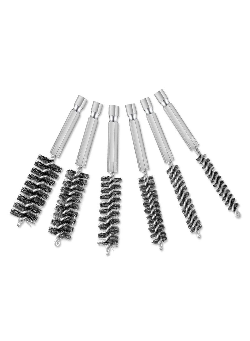 Y&D 6 Pieces Stainless Steel Bore Brush in Different Sizes Twisted Wire Cleaning with Handle 1/4 Inch Hex Shank for Power Drill Impact Driver, 4" Long （8mm,10mm,12mm,15mm,17mm,19mm)  - Image 1