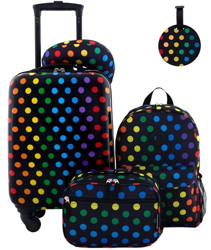 Travelers Club 5 Piece Kids' Luggage Set, Black Polkadot - Image 1