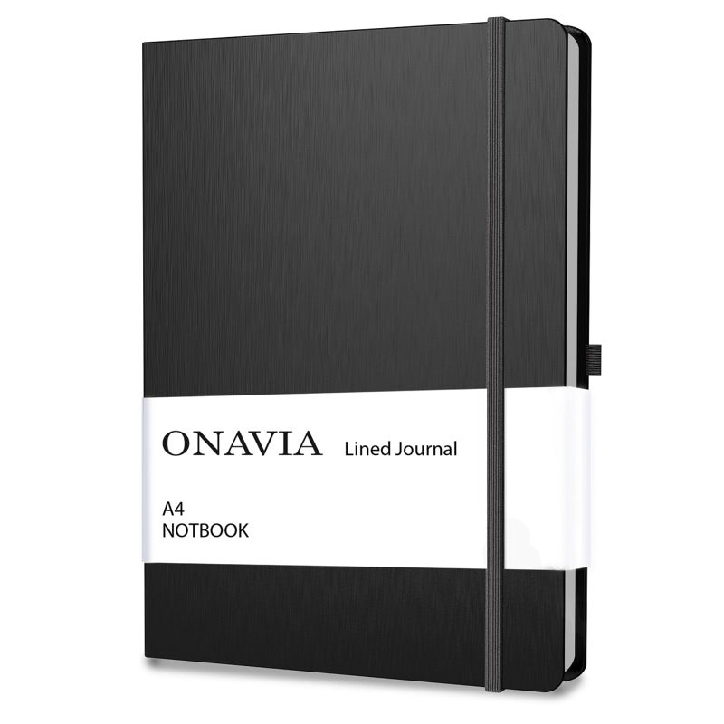 ONAVIA A4 Notebook Hardcover, 8.5" x 11" College Ruled Journal Notebook, Lay Flat 160 Pages (80 Sheets) Lined Notebook for School Notes, Note Taking, Black - Image 1
