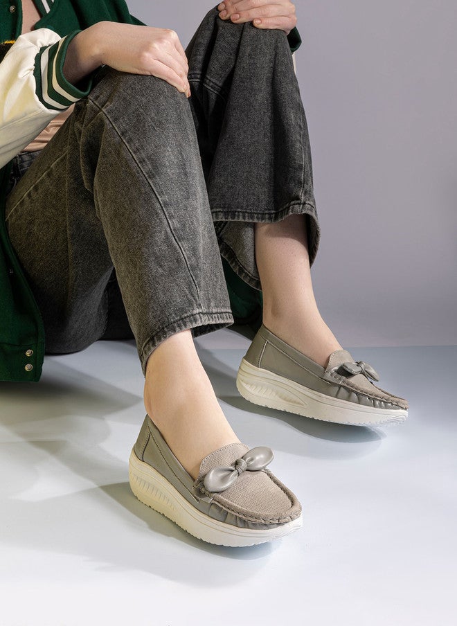 She Zone Grey Ballerinas with Bows for Women - Image 1