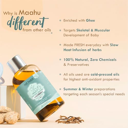 Nat Habit Winter Maahu Baby Massage Oil - Balamool Sunthi For Bone Development, Muscular Strength & Healthy Skin - Suitable For Ages 0 to 12 years - Zero Chemicals & Preservatives - 100ml - Image 5