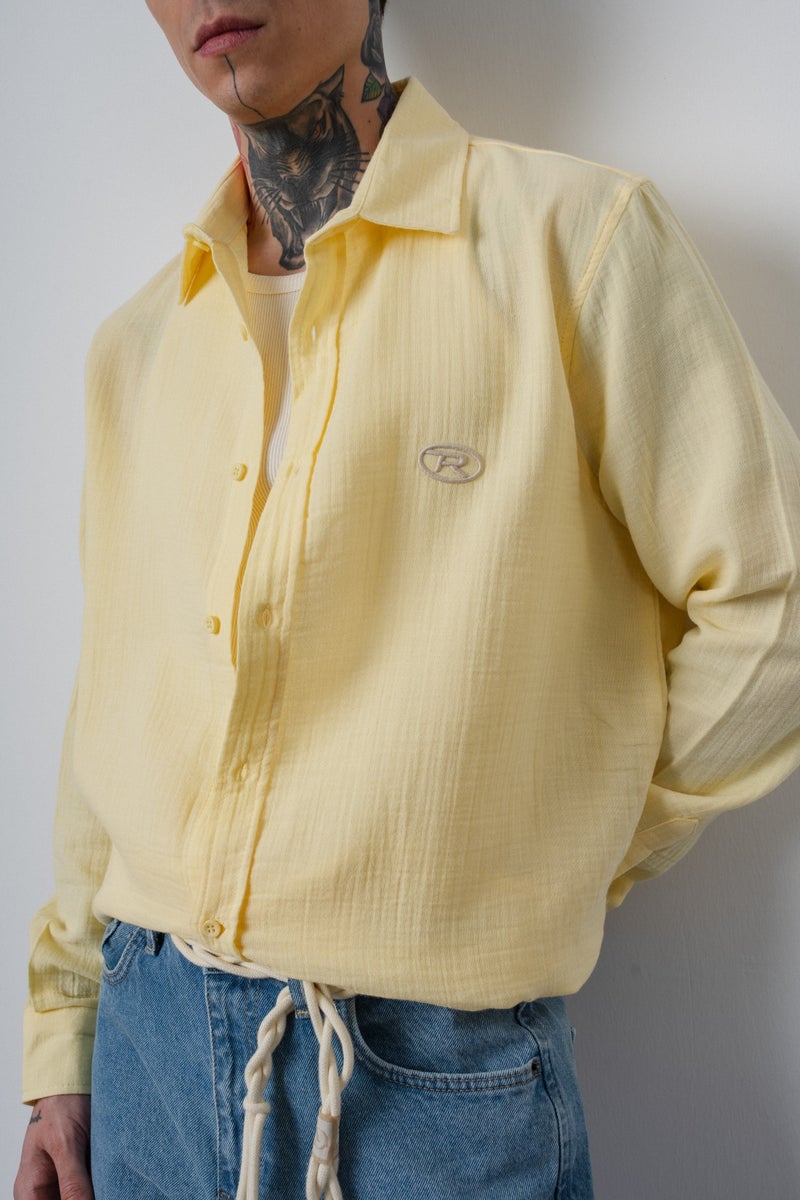 RESPIRE Men's R Embroidered Long-Sleeve Muslin Oversize Shirt Yellow - Image 5