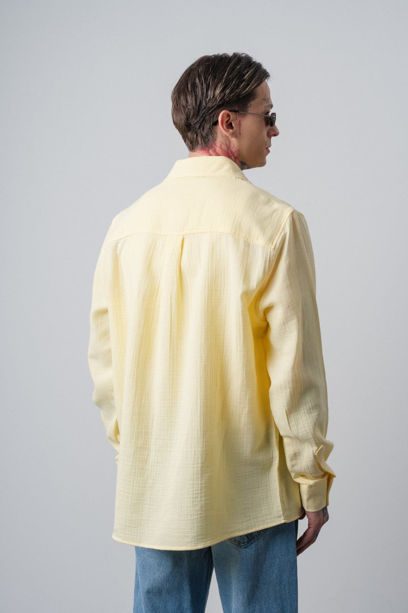 RESPIRE Men's R Embroidered Long-Sleeve Muslin Oversize Shirt Yellow - Image 4