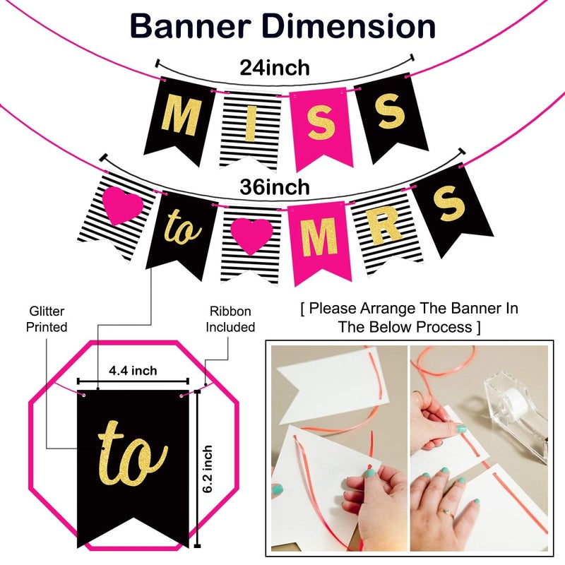 TOYXE Miss To Mrs Paper Banner Bridal Shower Decor Bachelorette Party Decorations Favors Bride To Be Decor 44 Pieces Set - Image 3