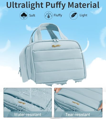 Bagstellar Travel Toiletry Bag for Women, Lightweight Large Quilted Puffy Makeup Bag Wide-open Make up Organizer Cloud Cosmetic Bag w/Handle for Traveling Toiletries Essentials Accessories Light Blue - Image 5