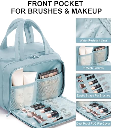 Bagstellar Travel Toiletry Bag for Women, Lightweight Large Quilted Puffy Makeup Bag Wide-open Make up Organizer Cloud Cosmetic Bag w/Handle for Traveling Toiletries Essentials Accessories Light Blue - Image 4