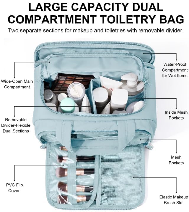 Bagstellar Travel Toiletry Bag for Women, Lightweight Large Quilted Puffy Makeup Bag Wide-open Make up Organizer Cloud Cosmetic Bag w/Handle for Traveling Toiletries Essentials Accessories Light Blue - Image 3