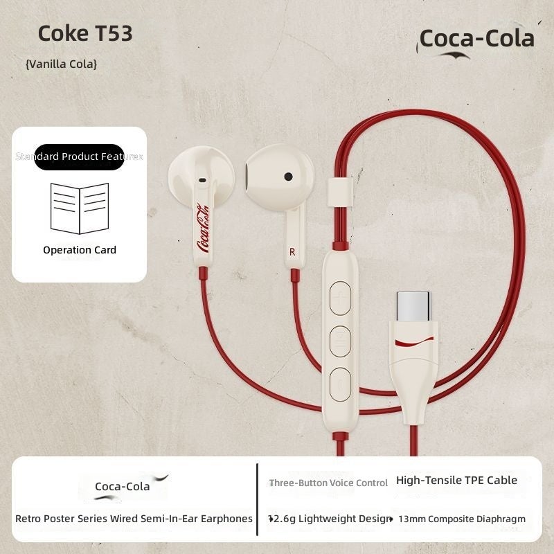 Coca-Cola T53 Triple-Button In-Ear Headset with Type-C, High-Quality Sound, Compatible with Apple & Android - Image 1