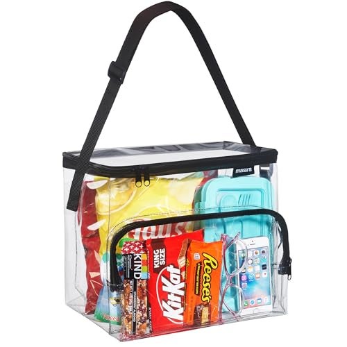 Masirs Clear Lunch Bag, Durable PVC Plastic See Through Lunch Bag with Adjustable Shoulder Strap Handle for Prison Correctional Officers, Work, Stadium Approved, Freezer Proof, (Medium) - Image 1