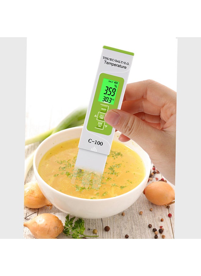 Generic - 5 in 1 TDS/EC/SALT/S.G./Temperature Meter Digital Water Quality Monitor Tester for Pools Drinking Water Aquariums with Backlight （battery not included） - Image 1