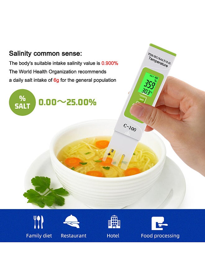 Generic - 5 in 1 TDS/EC/SALT/S.G./Temperature Meter Digital Water Quality Monitor Tester for Pools Drinking Water Aquariums with Backlight （battery not included） - Image 1