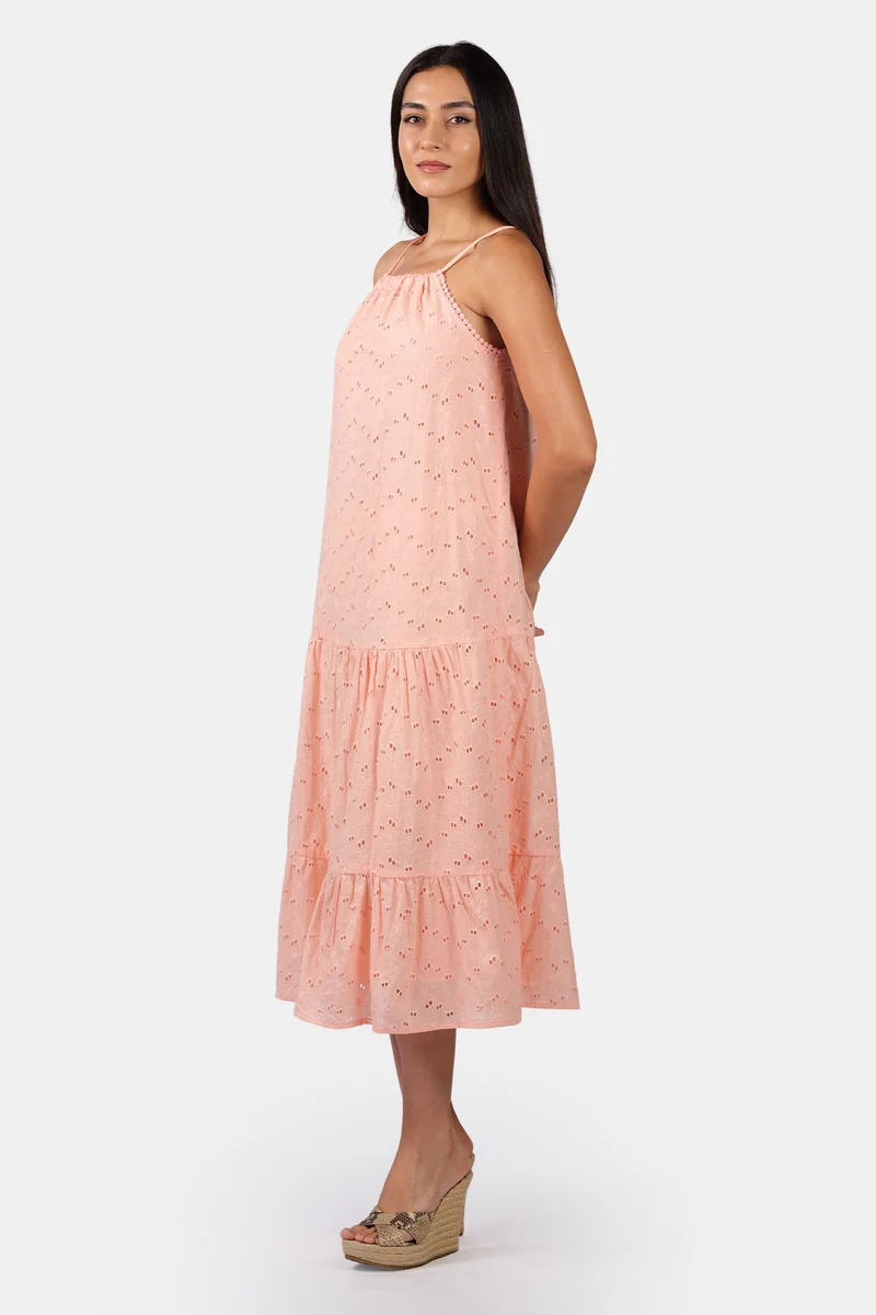 فيرجيو Solid Cotton Schiffli Halter Maxi Dress for Women