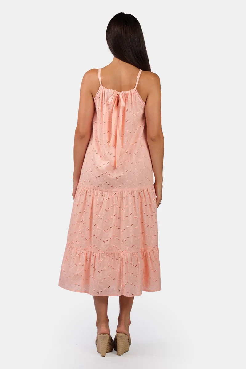 Virgio  Solid Cotton Schiffli Halter Maxi Dress for Women for Women | Best Price UAE