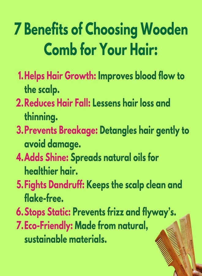 Dinya Neem Comb Set of 3 - Natural Wooden Hair Combs (Handle Comb, 2-in-1 Comb, Pintail Comb) - Pure Neem Combs -Friendly & Anti-Static - Perfect for Healthy Hair! - Image 4