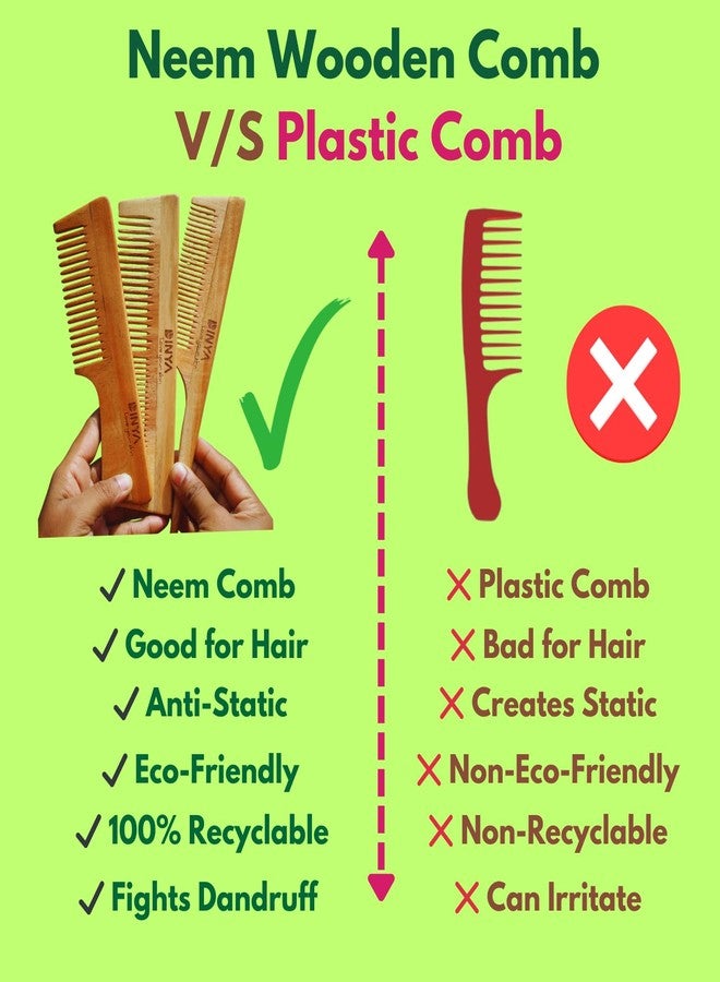 Dinya Neem Comb Set of 3 - Natural Wooden Hair Combs (Handle Comb, 2-in-1 Comb, Pintail Comb) - Pure Neem Combs -Friendly & Anti-Static - Perfect for Healthy Hair! - Image 2