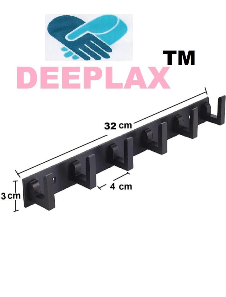 Deeplax Black floraa Heavy Duty 6 Pin Bathroom Cloth Hooks, Door Hanger, Wall Hooks Rail for Hanging Clothes and Keys, Bathroom Accessories Black Glossy Finish, (Pack of 1) - Image 3
