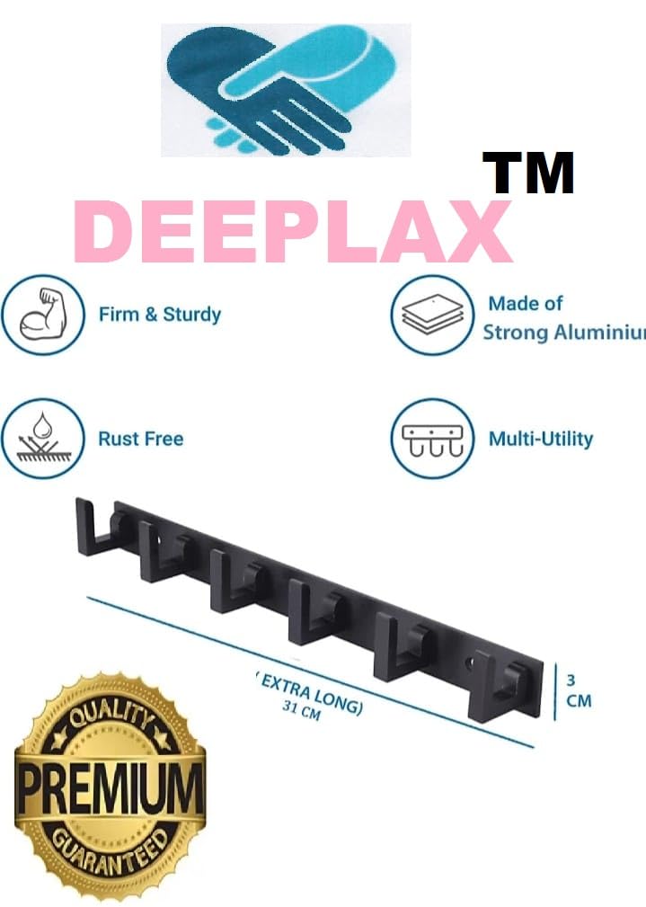 Deeplax Black floraa Heavy Duty 6 Pin Bathroom Cloth Hooks, Door Hanger, Wall Hooks Rail for Hanging Clothes and Keys, Bathroom Accessories Black Glossy Finish, (Pack of 1) - Image 4