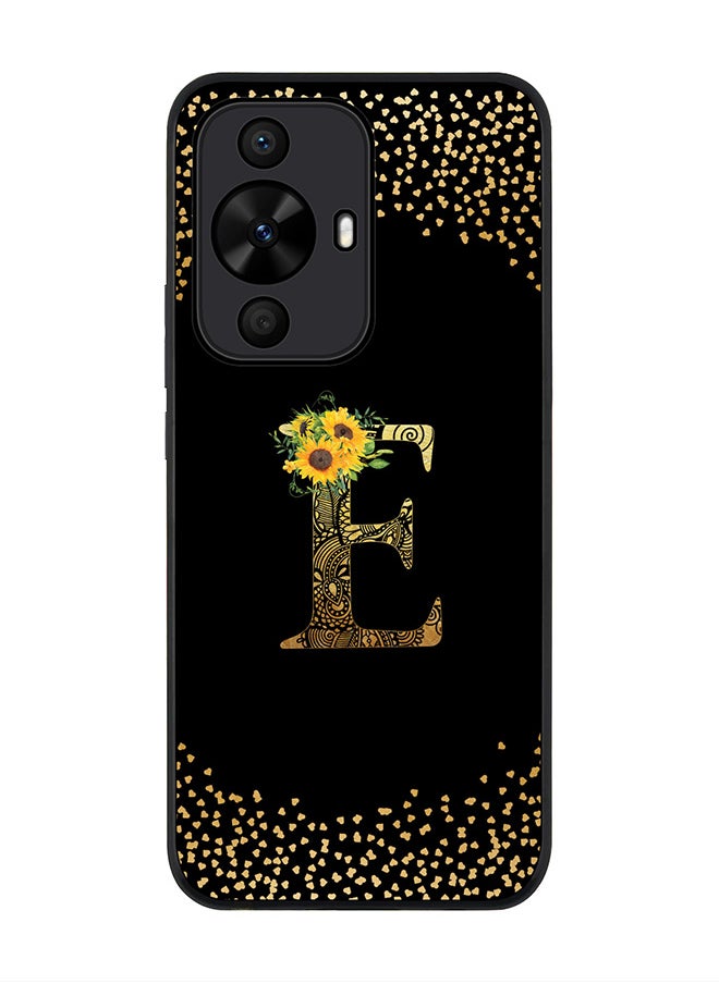 Stylizedd Rugged Black edge case for Huawei nova 12s / Huawei nova 11/ Huawei nova 12 Lite 4G,Custom Monogram Initial Letter Floral Pattern Alphabet - E (Black)  - Image 1