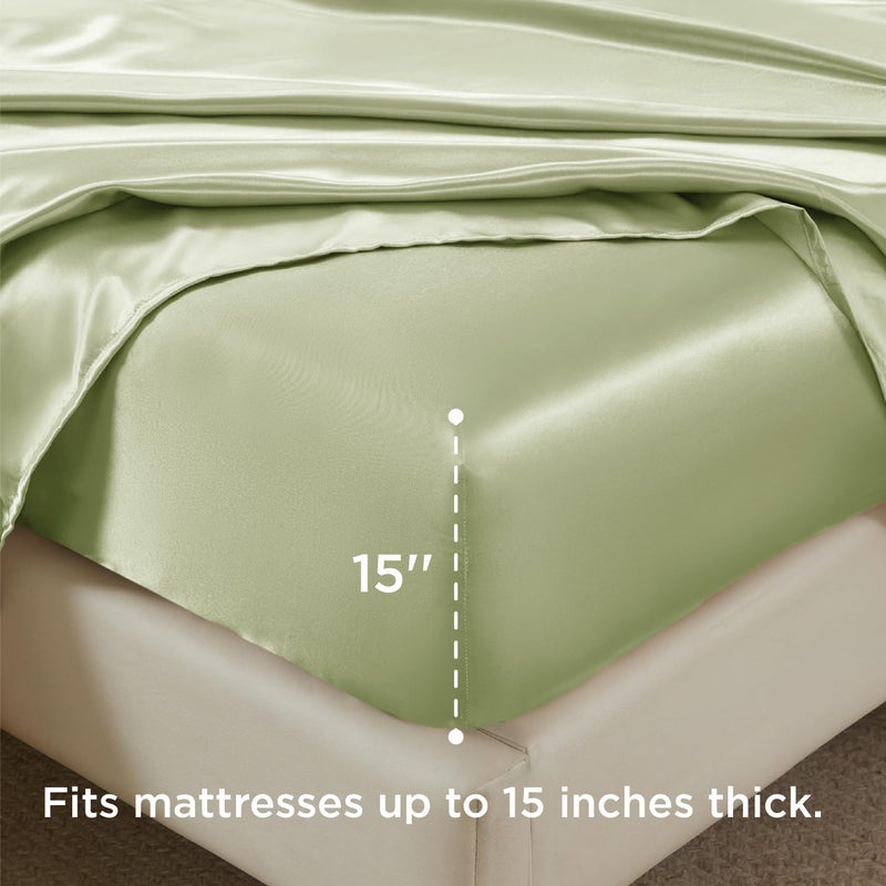 بيد شور صفائح الساتان للأسرّة-على غرار أوراق السرير الحريرية ذات 4 قطع رفاهية وملاءة ناعمة ناعمة. - Image 5