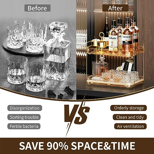 Seoneiro Whiskey Tray, Glass Cup Rack, Mug Holder, Coffee Cup Organizer, Bathroom Countertop Organizer with Drain Board Wine Glass Decorative, Food Tray, Kitchen Spice Rack - Image 2