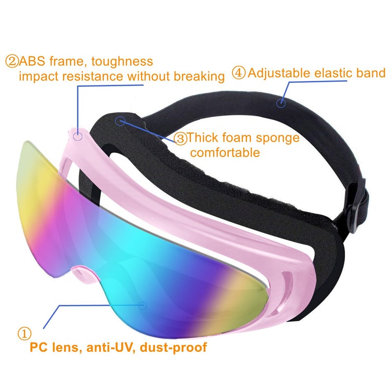 LJDJ Motorcycle Goggles,2 Pack Dirt Bike ATV Motocross Riding Hiking Protective with 2 Pack Neck Breathable Bandana Mask (Light pink + Black/Colorful) - Image 4