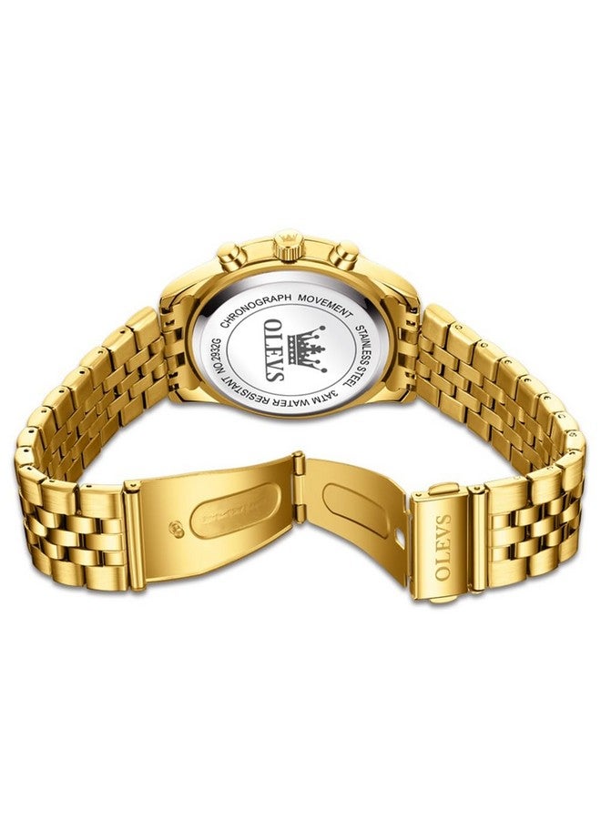 OLEVS Watch for Men Analog Quartz Stainless Steel Moon Phase Calendar Chronograph Diamond Watches Waterproof Wrist Watch Luminous Gold - Image 5