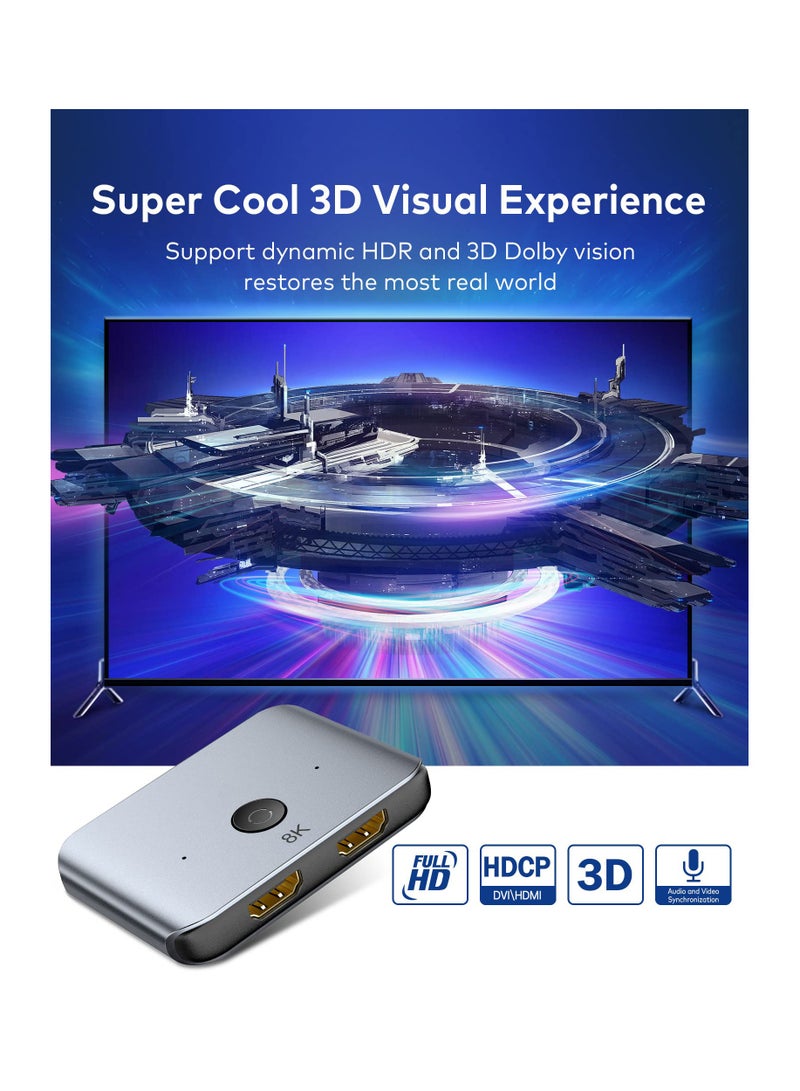 KASTWAVE Converter, HDMI 2.1 Ultra HD 8K High Speed, 4K@120Hz, 8K@60Hz, Aluminum HDMI Switcher Selector for PS5/4, for Xbox, for Roku, for Apple TV, for Fire Stick, for Sony TV - Image 4