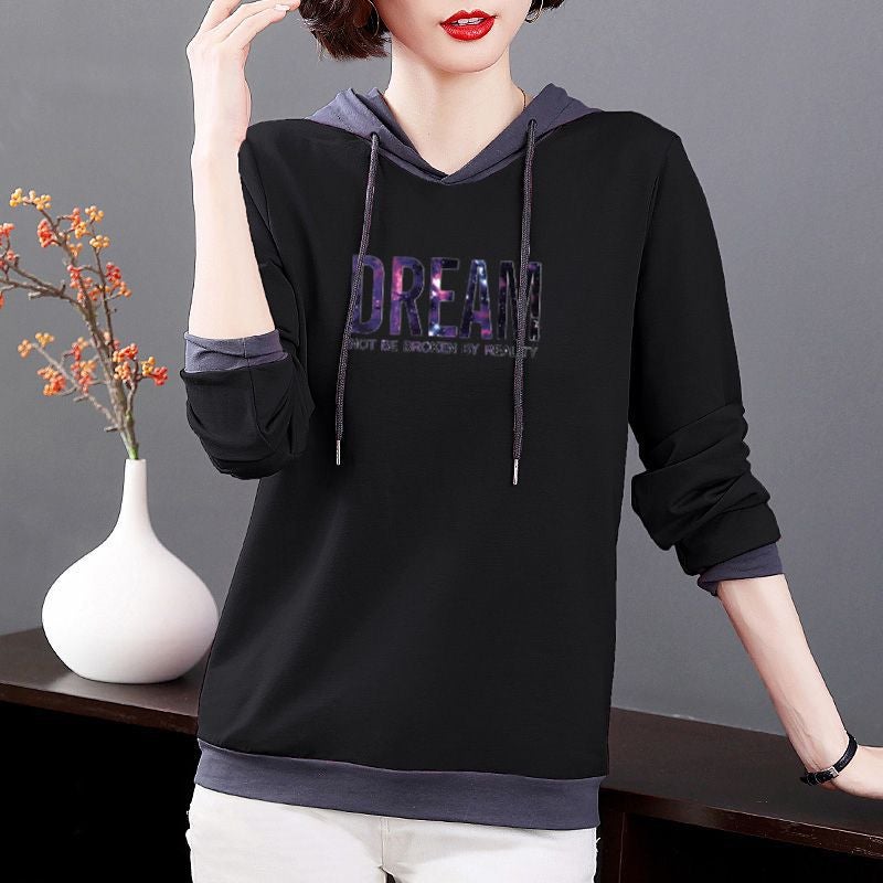 100% Pure Cotton Long-Sleeve T-Shirt For Women, Plus Size Women'S Clothing, 2024 Loose Hooded Versatile Top, Trendy Korean Style New Model - Image 1