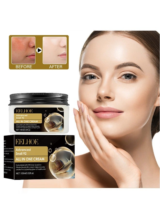 EELHOE Advanced Snail 92 All In One Cream,Moisturizing Acne Scar Removal Cream , Anti-Aging & Wrinkle Removal and Whitening, Improve Skin Nourishing Collagen Essence Cream For Improve Damaged Skin 100ml - Image 1