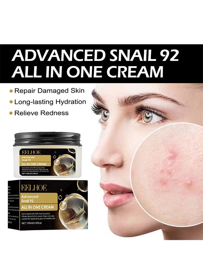 EELHOE Advanced Snail 92 All In One Cream,Moisturizing Acne Scar Removal Cream , Anti-Aging & Wrinkle Removal and Whitening, Improve Skin Nourishing Collagen Essence Cream For Improve Damaged Skin 100ml - Image 2