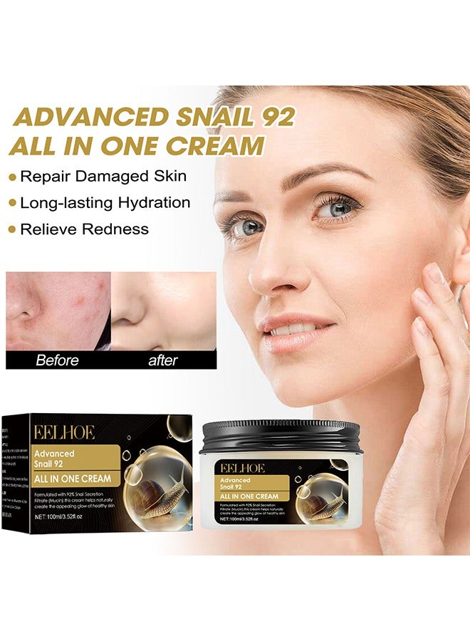 EELHOE Advanced Snail 92 All In One Cream,Moisturizing Acne Scar Removal Cream , Anti-Aging & Wrinkle Removal and Whitening, Improve Skin Nourishing Collagen Essence Cream For Improve Damaged Skin 100ml - Image 3