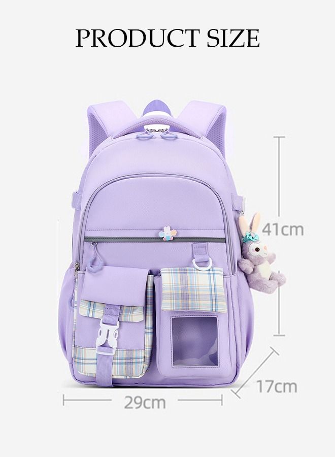 DUNISO Girl' s School Backpacks Multi-pocket Large Capacity School Bag with Compartments Waterproof Wear-resistant Book Bag Backpack for Little Gril Teen Kids Primary School Students pendant is in the bag - Image 4
