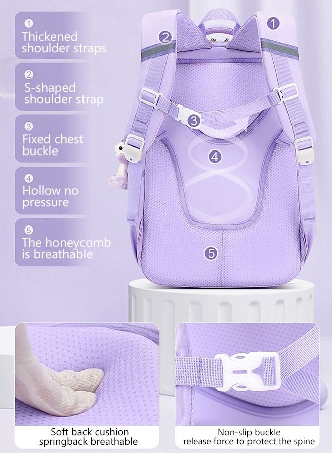 DUNISO Girl' s School Backpacks Multi-pocket Large Capacity School Bag with Compartments Waterproof Wear-resistant Book Bag Backpack for Little Gril Teen Kids Primary School Students pendant is in the bag - Image 3