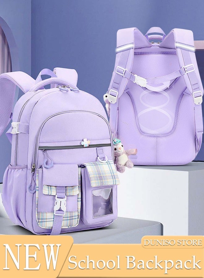 DUNISO Girl' s School Backpacks Multi-pocket Large Capacity School Bag with Compartments Waterproof Wear-resistant Book Bag Backpack for Little Gril Teen Kids Primary School Students pendant is in the bag - Image 1