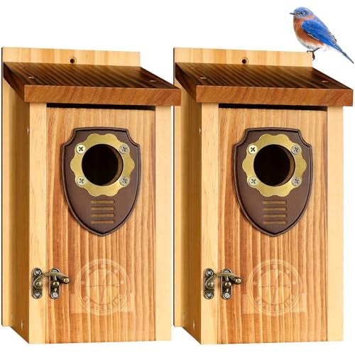 SISTERBIRD Pack of 2 Bluebird Houses for Outside, Premium Wooden Bird House, Bluebird House for Outdoor, Courtyard Decoration Bird Nest, Bluebird Finch Swallow Wren Chickadee - Image 1