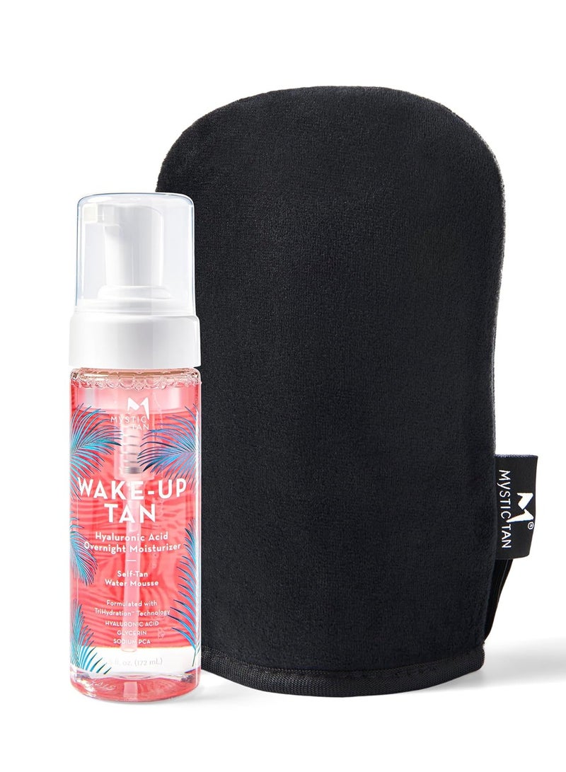 Mystic Tan Mystic Tan Self Tanning Bundle: Wake-Up Tan Self Tanner Water Mousse 5.5 fl. oz. + Streak Free Tan Applicator Mitt - Hyaluronic Acid Overnight Moisturizer, Easy-to-Use, Works While You Sleep - Image 1