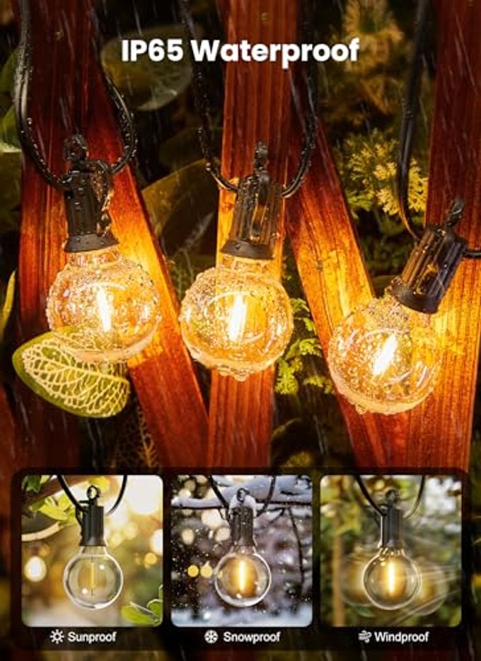 Brightown Outdoor String Lights  50ft Connectable Patio Lights with 52 G40 LED Plastic Bulbs (2 Spare) Outside Vintage Hanging Light for Backyard Bistro Balcony Porch Party Wedding, E12, 2200K, Black - Image 3