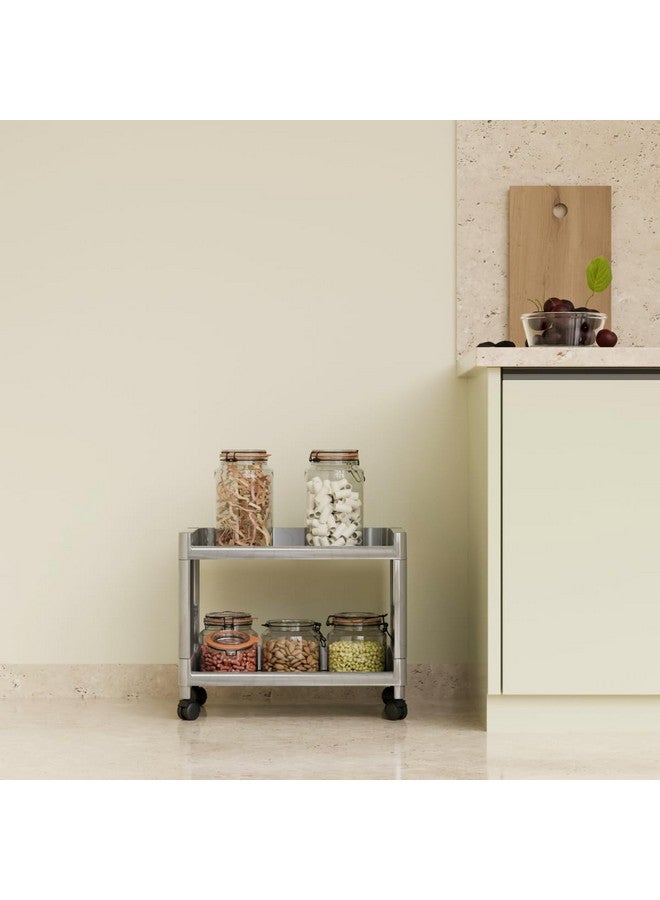 Biltoxi Plastic Multipurpose Storage Organizer With 2 Shelves for Home, Kitchen, Bathroom | Kitchen Trolley With Wheels (Silver) - Image 4