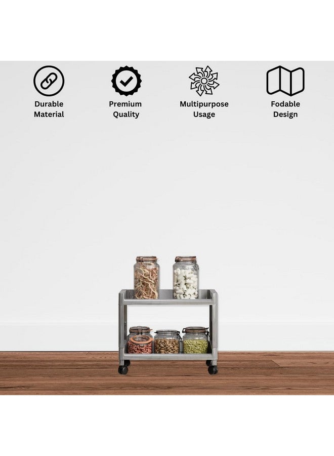 Biltoxi Plastic Multipurpose Storage Organizer With 2 Shelves for Home, Kitchen, Bathroom | Kitchen Trolley With Wheels (Silver) - Image 3