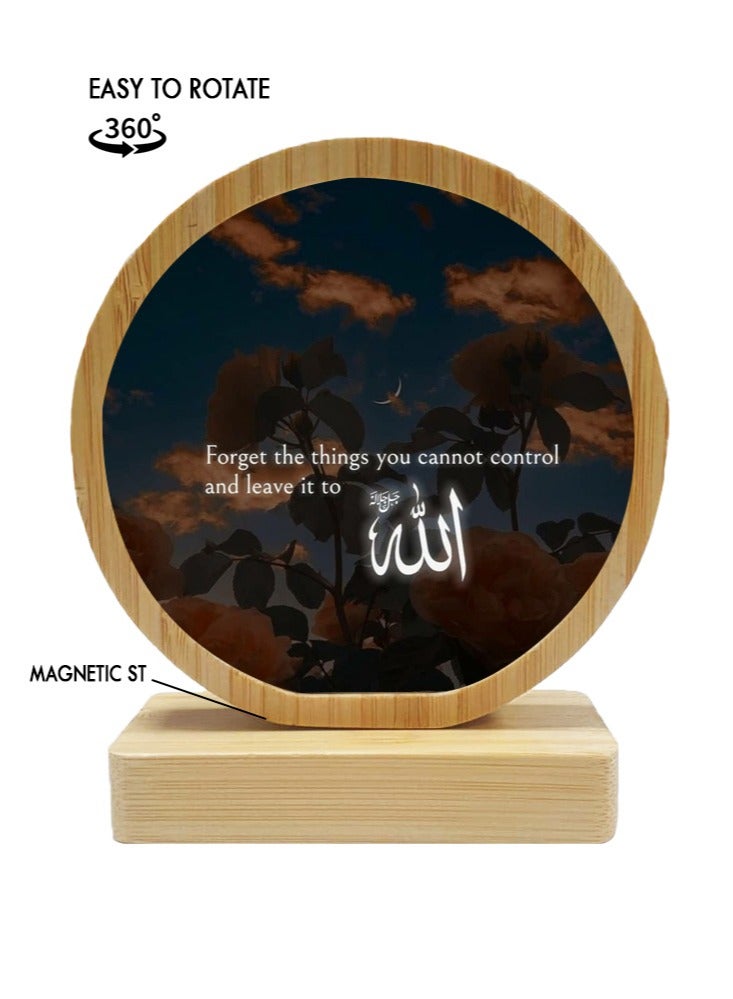 Service Zone Protective Printed White Round Shape Wooden Photo Frame for Table Top Forget The Things You Cannot Control And Leave It To Allah  - Image 1