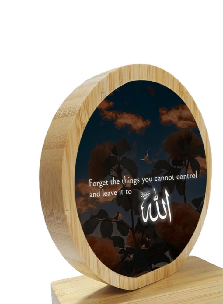 Service Zone Protective Printed White Round Shape Wooden Photo Frame for Table Top Forget The Things You Cannot Control And Leave It To Allah  - Image 3
