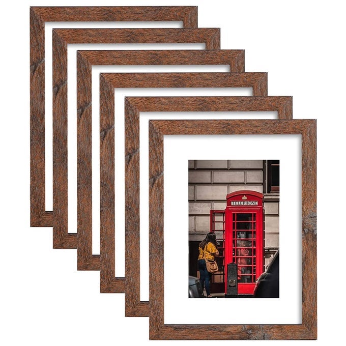 11x14 Picture Frame Set of 6 Display Pictures 8x10 with Mat or 11x14 Without Mat for Wall MountingRustic Brown