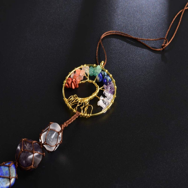 Anjiucc 7 Chakra Stone Healing Crystal Tree of Life Wall Hanging Home Interior Decoration - Image 3
